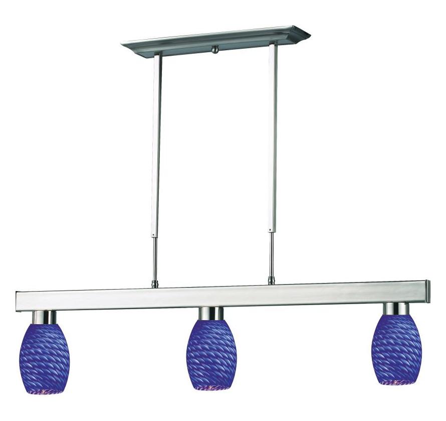 Brushed Nickel / Blue Glass  3 Light 42in Wide Billiard Chandelier by Z-Lite