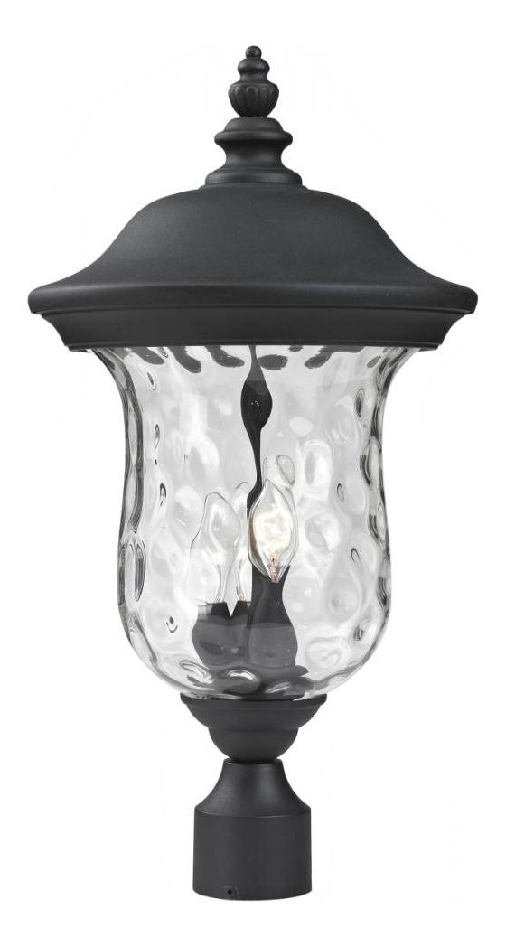 Black  3 Light Outdoor Post Light with Clear Water Glass Shade by Z-Lite