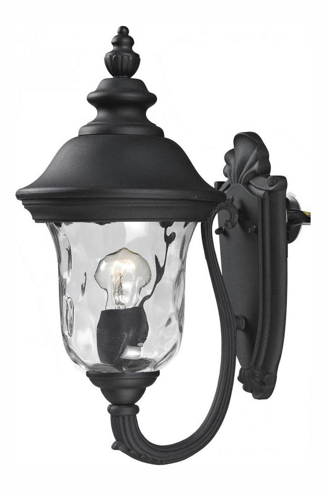 Black  1 Light Outdoor Wall Sconce with Clear Water Glass Shade by Z-Lite