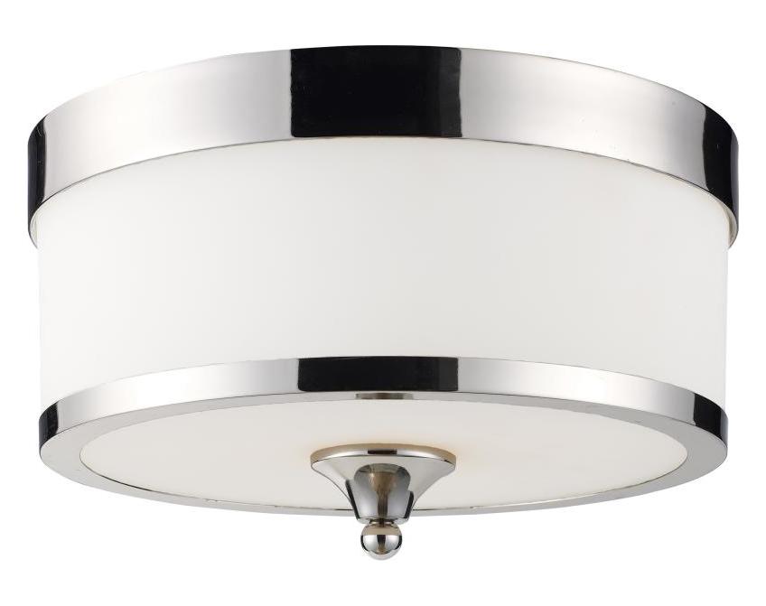 Three Light Chrome White Glass Drum Shade Flush Mount by Z-Lite