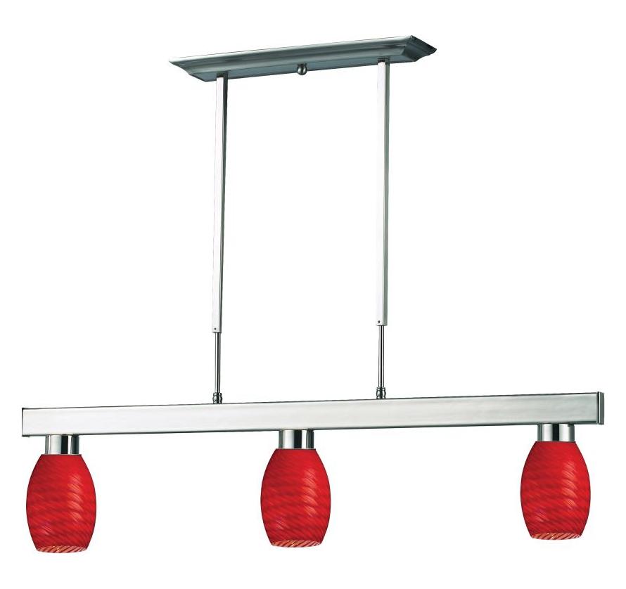 Brushed Nickel / Red Glass  3 Light 42in Wide Billiard Chandelier by Z-Lite