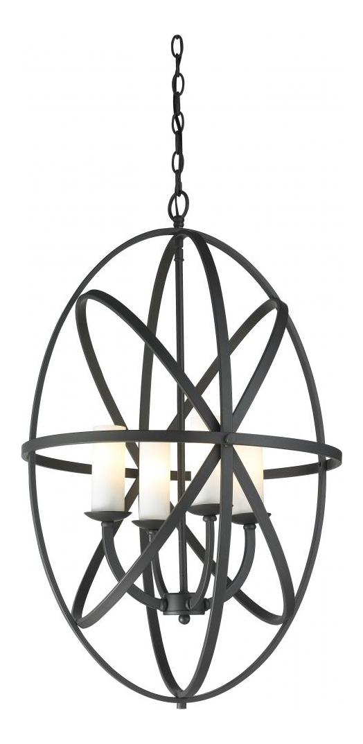 Bronze  4 Light Full Sized Pendant with Matte Opal Shade by Z-Lite