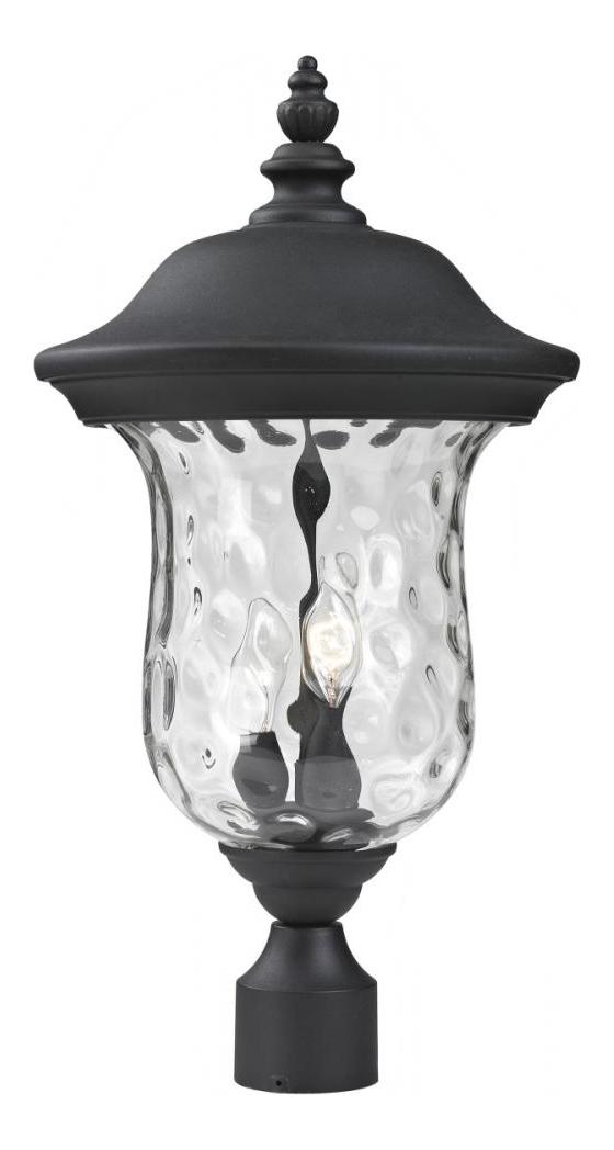 Black  2 Light Outdoor Post Light with Clear Water Glass Shade by Z-Lite