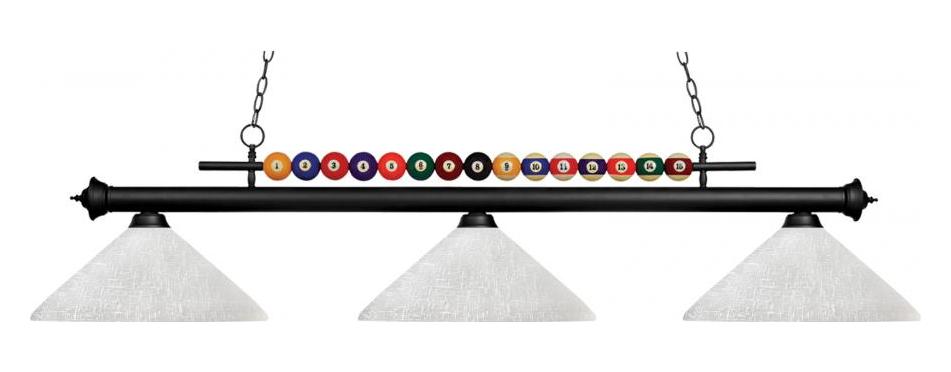 Matte Black  3 Light Billiard Chandelier with White Glass Shades by Z-Lite