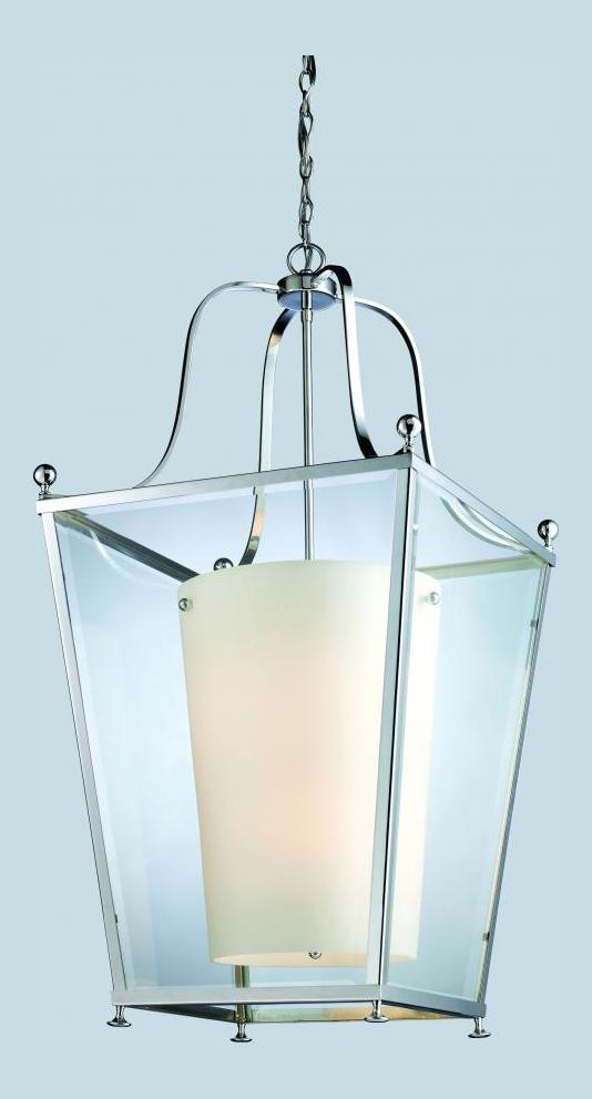 Six Light Chrome Clear Beveled Outside Glass And Matte Opal Inside Pendant by Z-Lite
