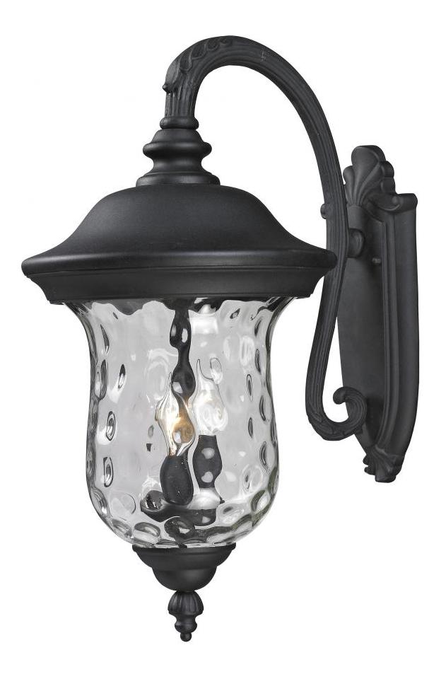 Black  3 Light Outdoor Wall Sconce with Clear Water Glass Shade by Z-Lite