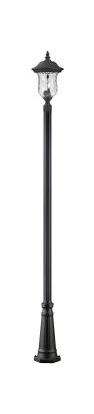 Black  2 Light Outdoor Post Light with Clear Water Glass Shade by Z-Lite