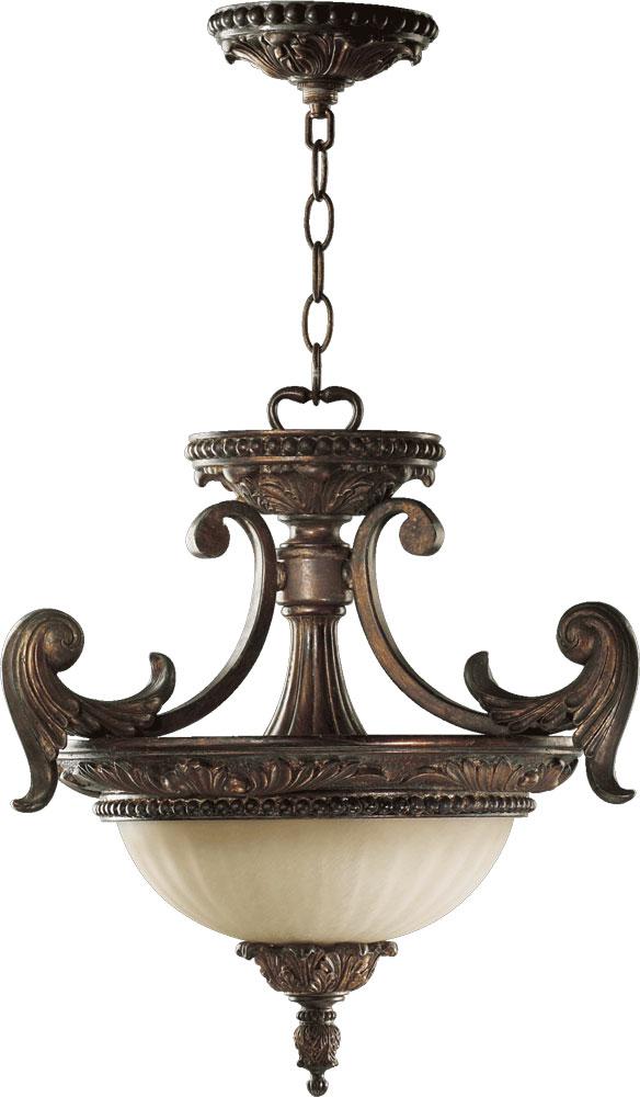 Two Light Corsican Gold Scavo Glass Up Pendant by Quorum