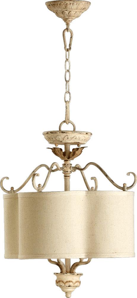 Four Light Persian White Drum Shade Pendant by Quorum