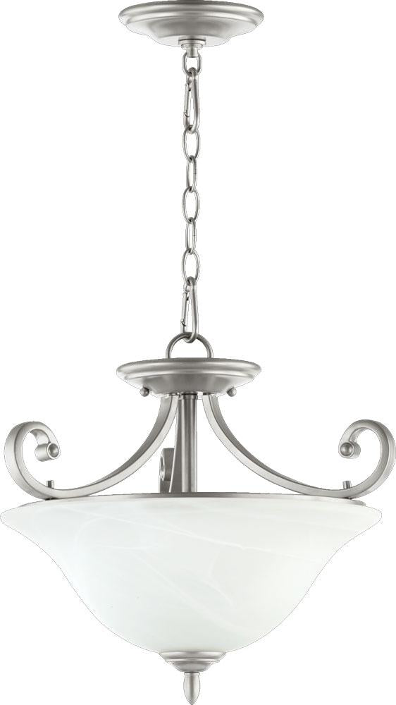 Three Light Faux Alabaster Glass Classic Nickel Up Pendant by Quorum