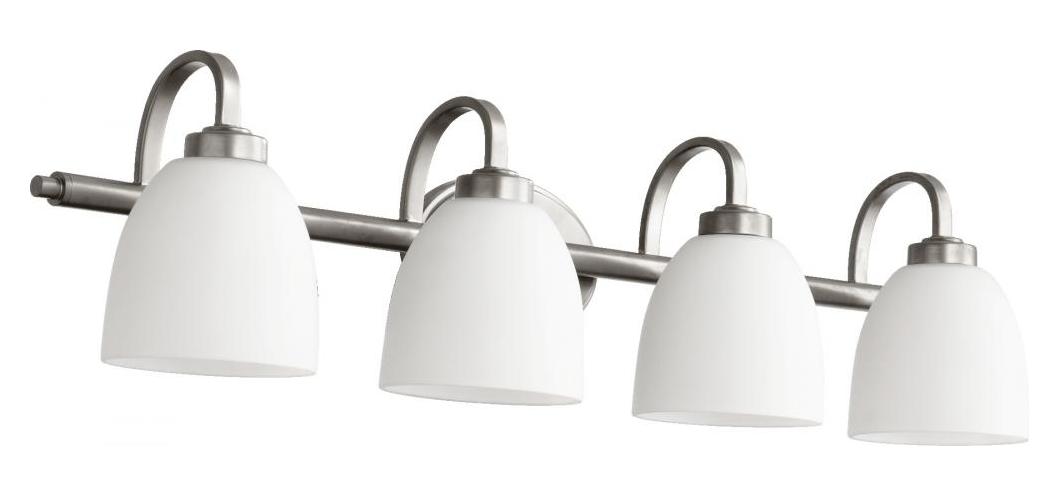 Four Light Satin Opal Glass Classic Nickel Vanity by Quorum