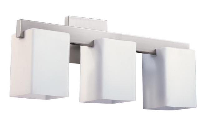 Three Light Satin Nickel Satin Opal Glass Vanity by Quorum
