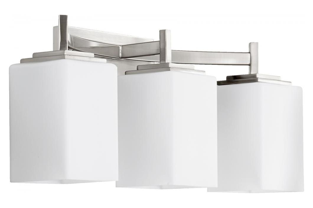 Three Light Satin Nickel Satin Opal Glass Vanity by Quorum