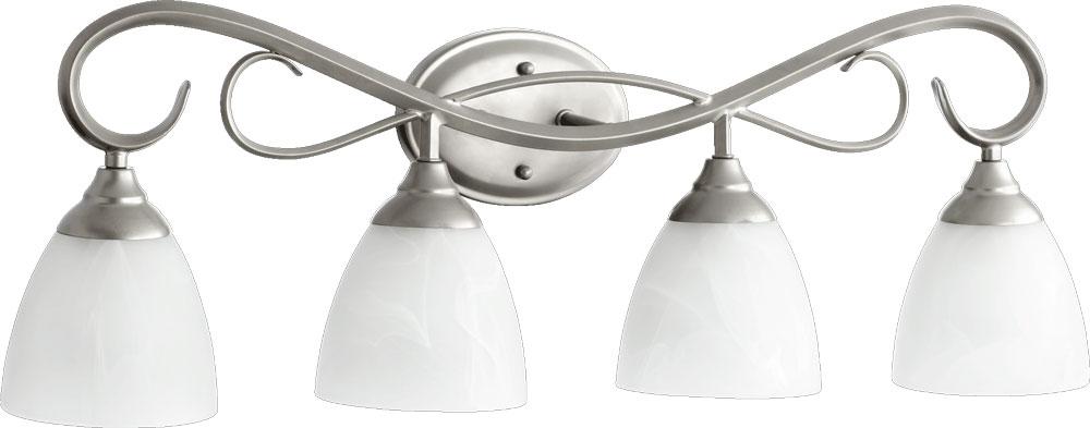 Four Light Faux Alabaster Glass Classic Nickel Vanity by Quorum