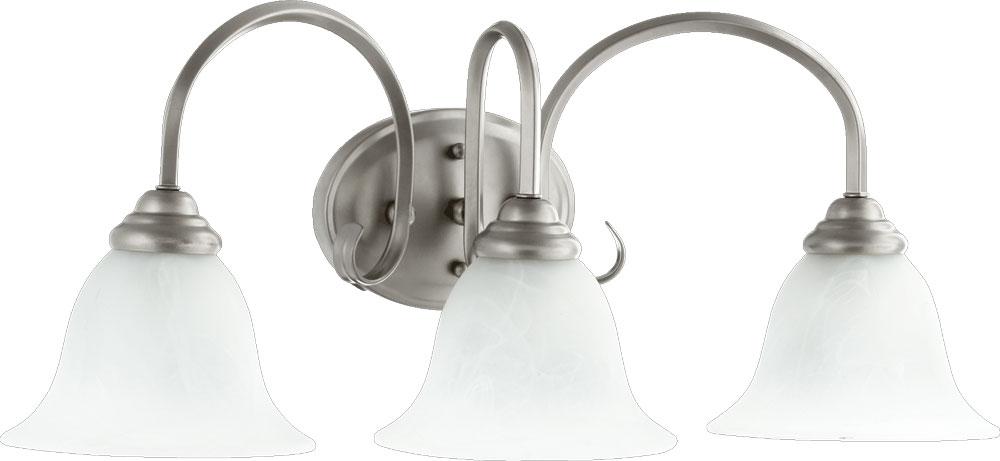 Three Light Faux Alabaster Glass Classic Nickel Vanity by Quorum