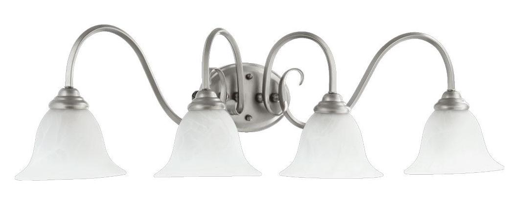 Four Light Faux Alabaster Glass Classic Nickel Vanity by Quorum