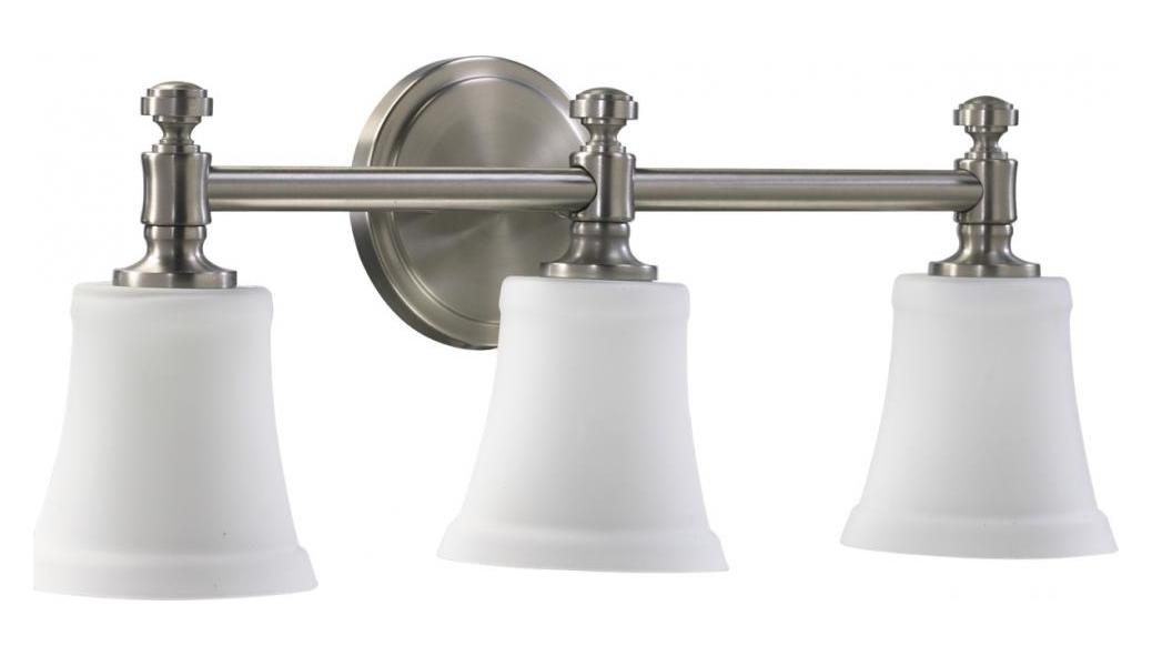 Three Light Satin Nickel Satin Opal Glass Vanity by Quorum