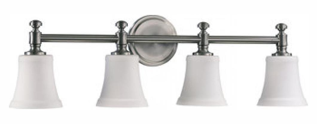 Four Light Satin Nickel Satin Opal Glass Vanity by Quorum