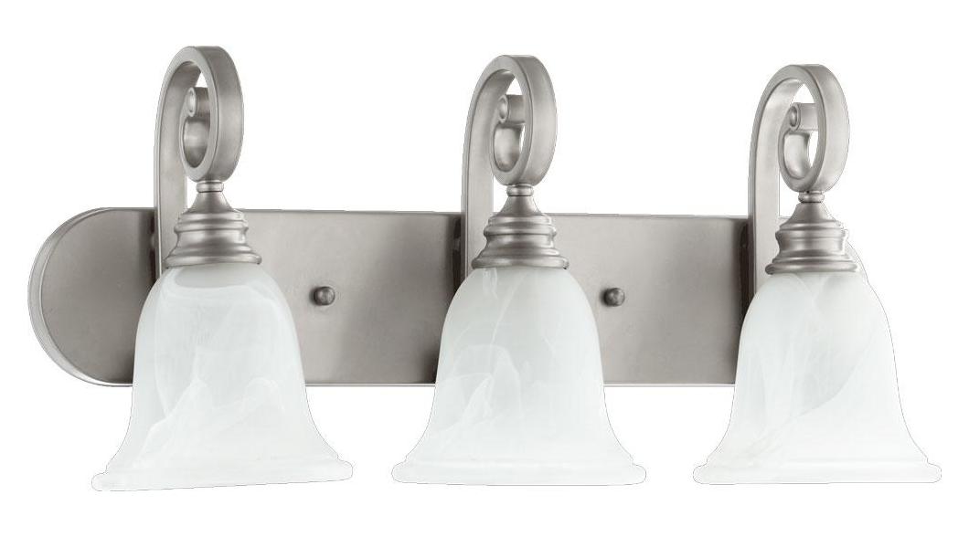 Three Light Faux Alabaster Glass Classic Nickel Vanity by Quorum