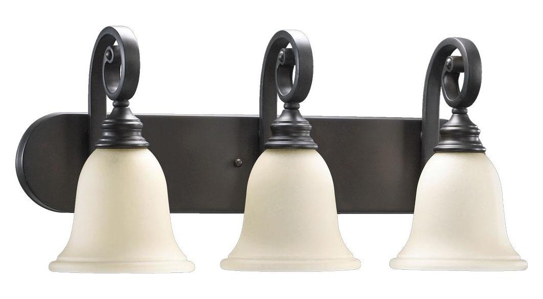 Three Light Oiled Bronze Amber Scavo Glass Vanity by Quorum