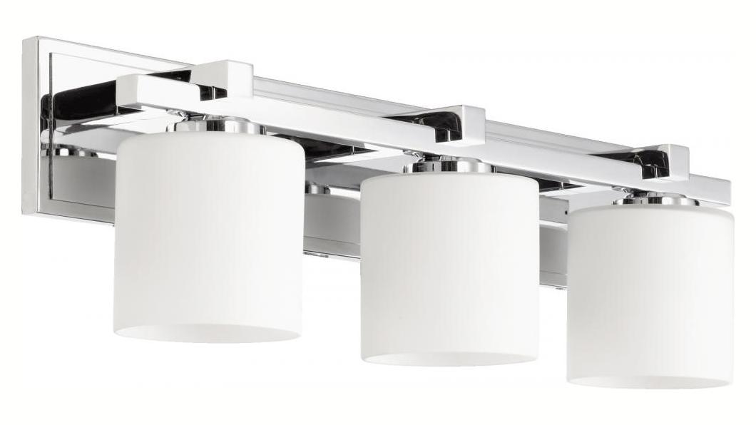 Three Light Chrome Satin Opal Glass Vanity by Quorum