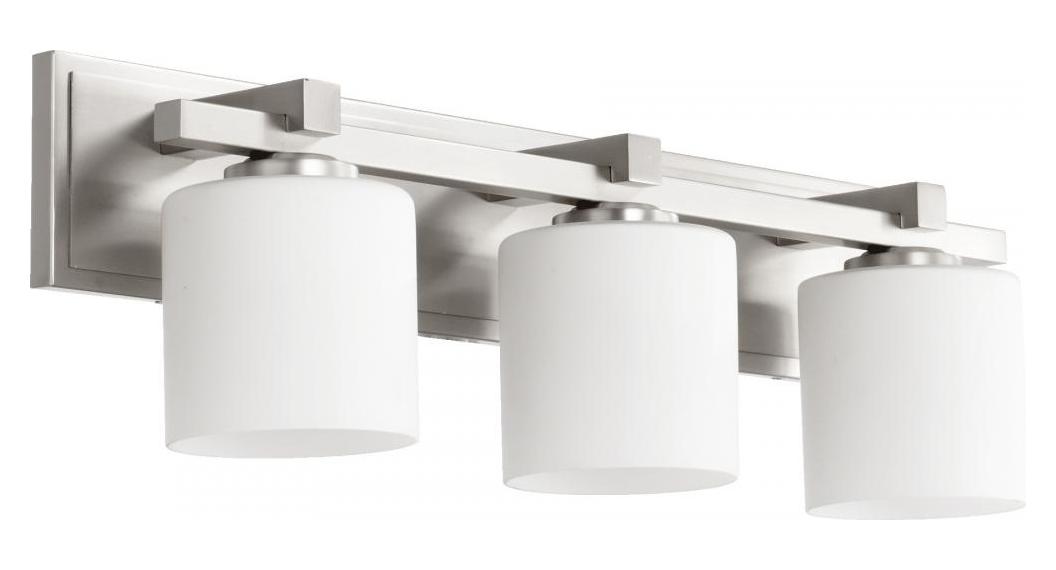 Three Light Satin Nickel Satin Opal Glass Vanity by Quorum