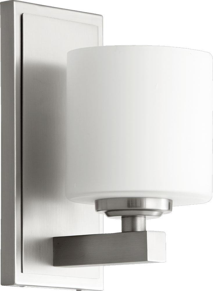 One Light Satin Nickel Satin Opal Glass Wall Light by Quorum