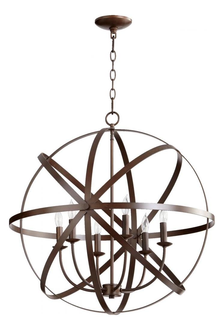 Six Light Oiled Bronze Up Chandelier by Quorum
