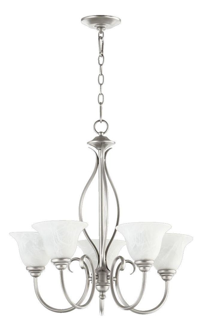 Five Light Amber Scavo Glass Classic Nickel Up Chandelier by Quorum