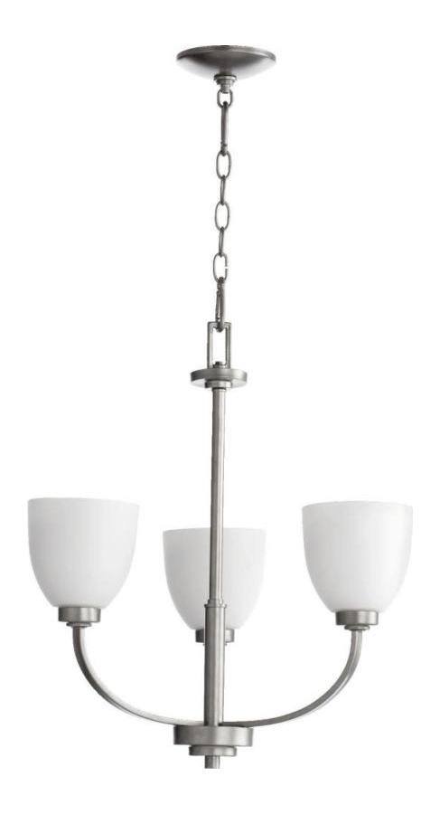 Three Light Satin Opal Glass Classic Nickel Up Chandelier by Quorum