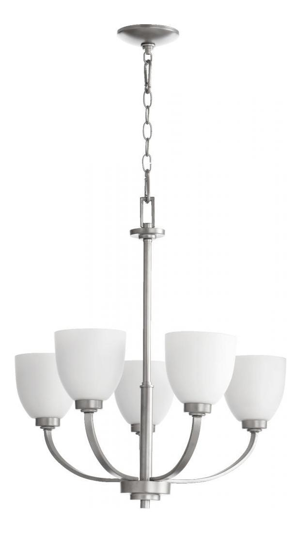Five Light Satin Opal Glass Classic Nickel Up Chandelier by Quorum