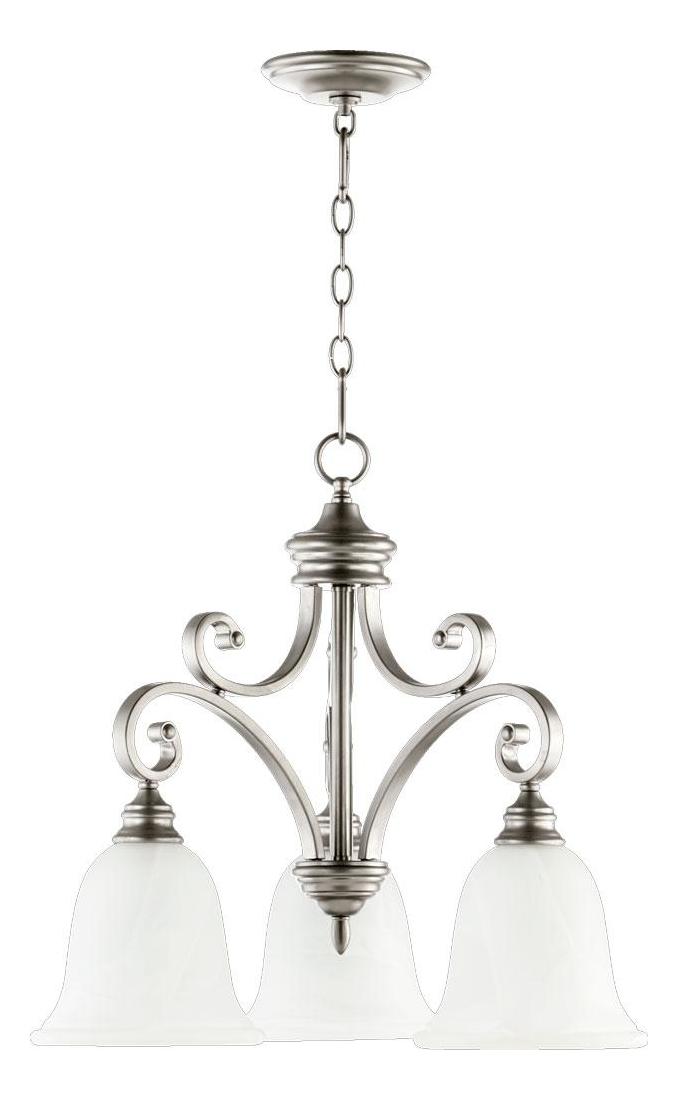 Three Light Faux Alabaster Glass Classic Nickel Down Chandelier by Quorum