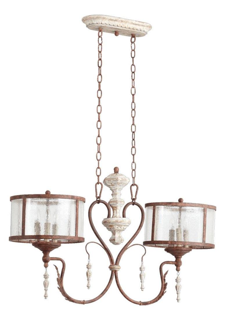 Six Light Clear Seeded Glass Manchester Grey W/ Rust Accents Drum Shad by Quorum