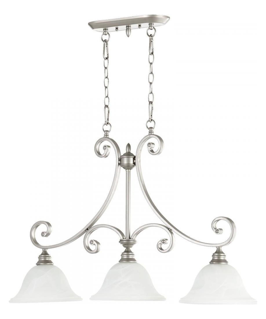 Three Light Faux Alabaster Glass Classic Nickel Island Light by Quorum