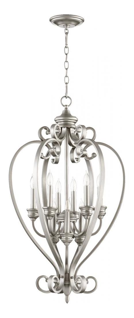 Nine Light Classic Nickel Foyer Hall Pendant by Quorum