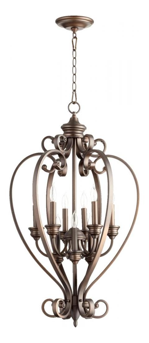 Nine Light Oiled Bronze Foyer Hall Pendant by Quorum