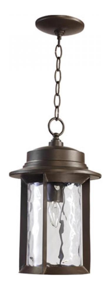 One Light Oiled Bronze Clear Hammered Glass Hanging Lantern by Quorum