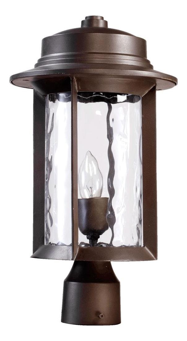 One Light Oiled Bronze Clear Hammered Glass Post Light by Quorum