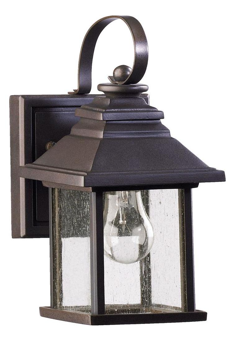One Light Oiled Bronze Clear Seeded Glass Wall Lantern by Quorum