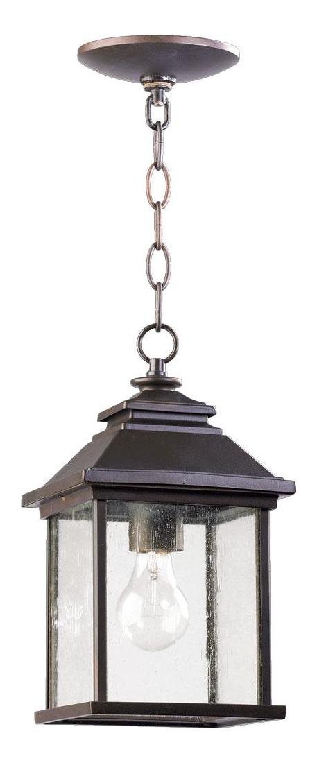 One Light Oiled Bronze Clear Seeded Glass Hanging Lantern by Quorum