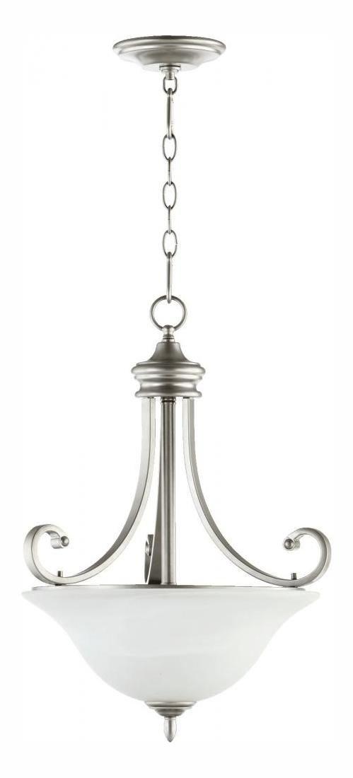 Three Light Faux Alabaster Glass Classic Nickel Up Pendant by Quorum