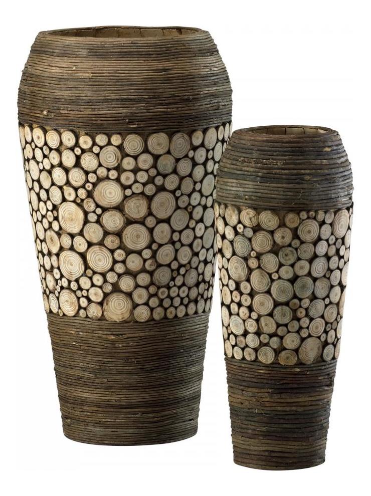 Birchwood and Walnut 20.25in. Wood Slice Oblong Vases by Cyan Designs