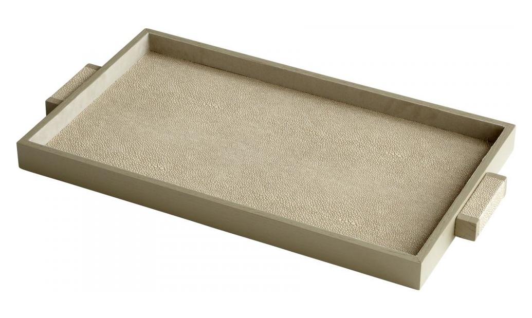 Shagreen  22 Inch Wide Leather and Wood Tray by Cyan Designs