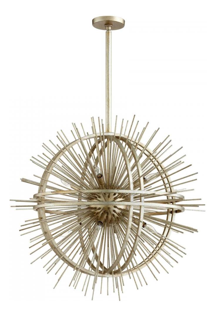 Silver Leaf  Burst 8 Light Pendant with Gold Shade by Cyan Designs