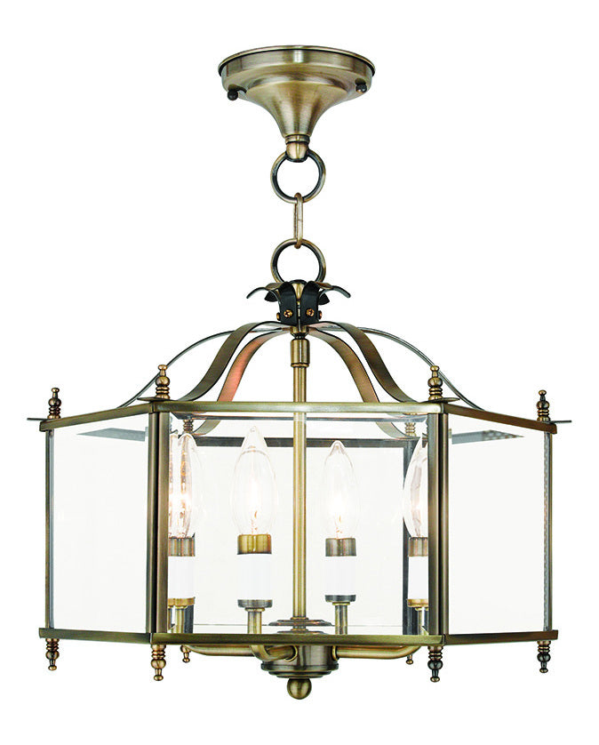 Antique Brass  4 Light Semi-Flush Ceiling Fixture by Livex Lighting