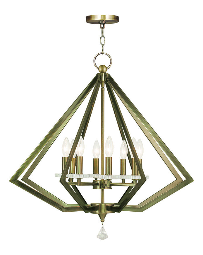 Antique Brass  8 Light 1 Tier Crystal Candle Style Chandelier by Livex Lighting