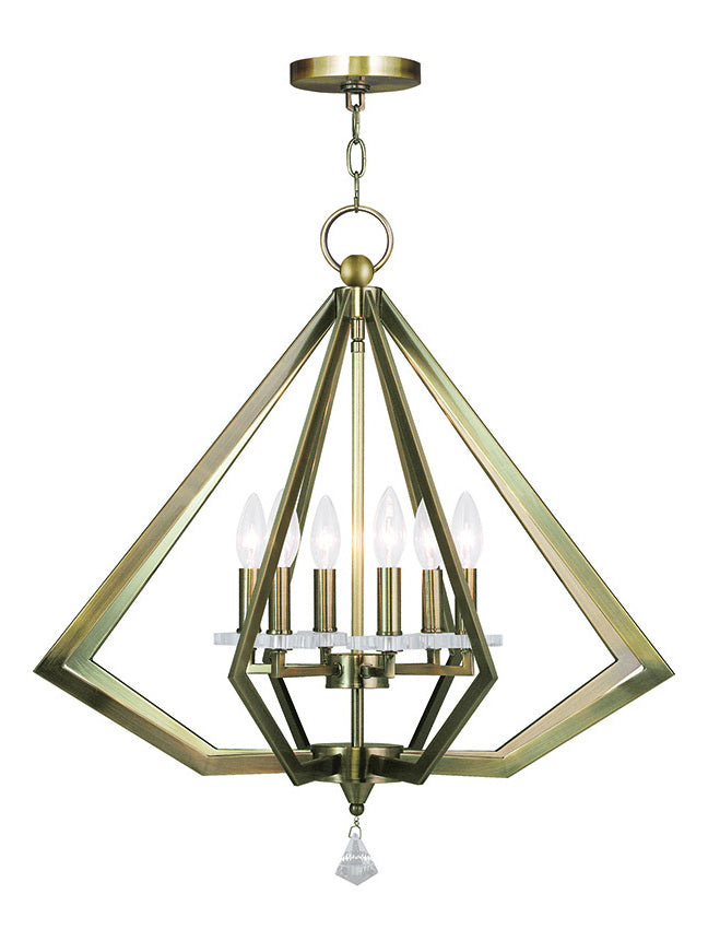 Antique Brass  6 Light 1 Tier Crystal Candle Style Chandelier by Livex Lighting