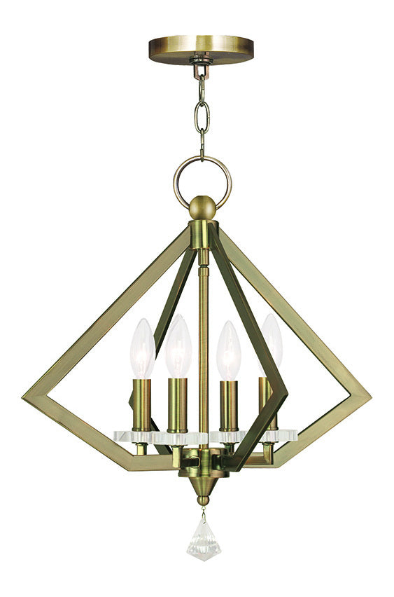 Antique Brass  4 Light 1 Tier Crystal Mini Chandelier by Livex Lighting