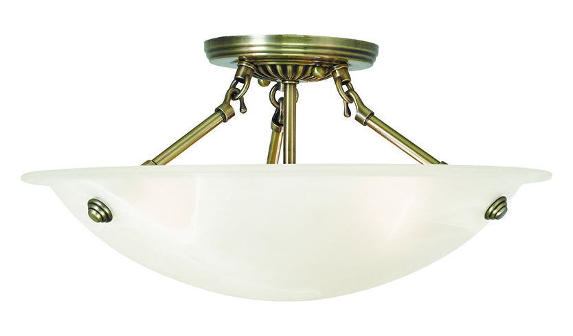 Antique Brass  3 Light Semi-Flush Ceiling Fixture by Livex Lighting
