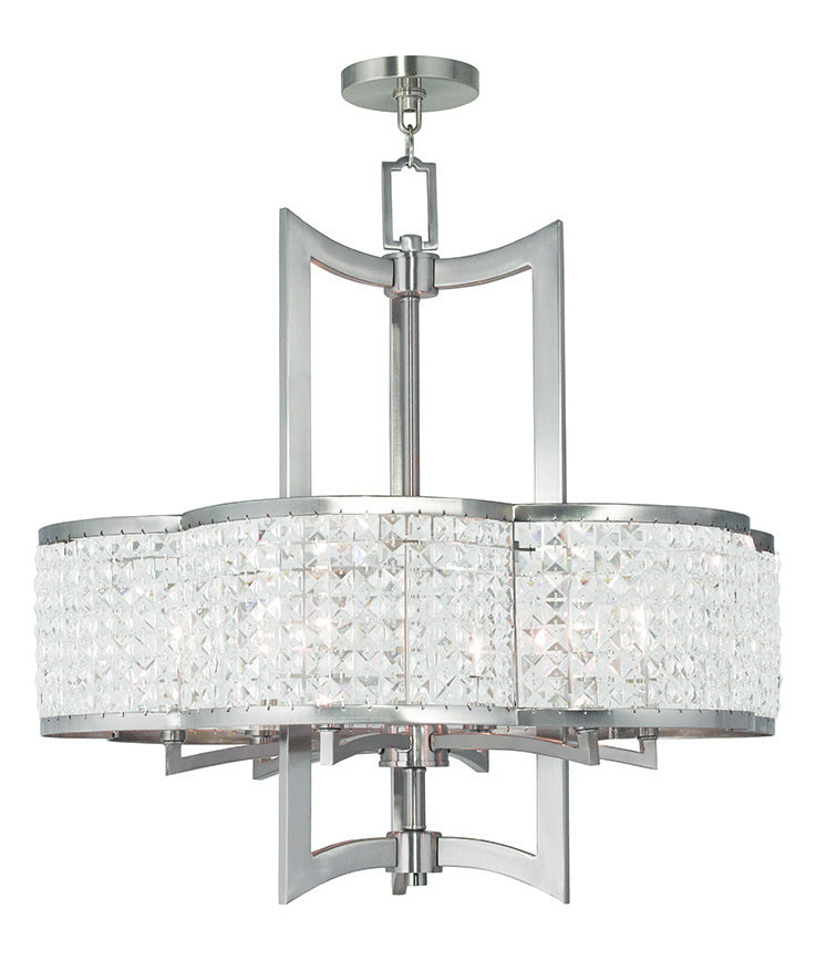 Brushed Nickel  6 Light 1 Tier Crystal Chandelier by Livex Lighting